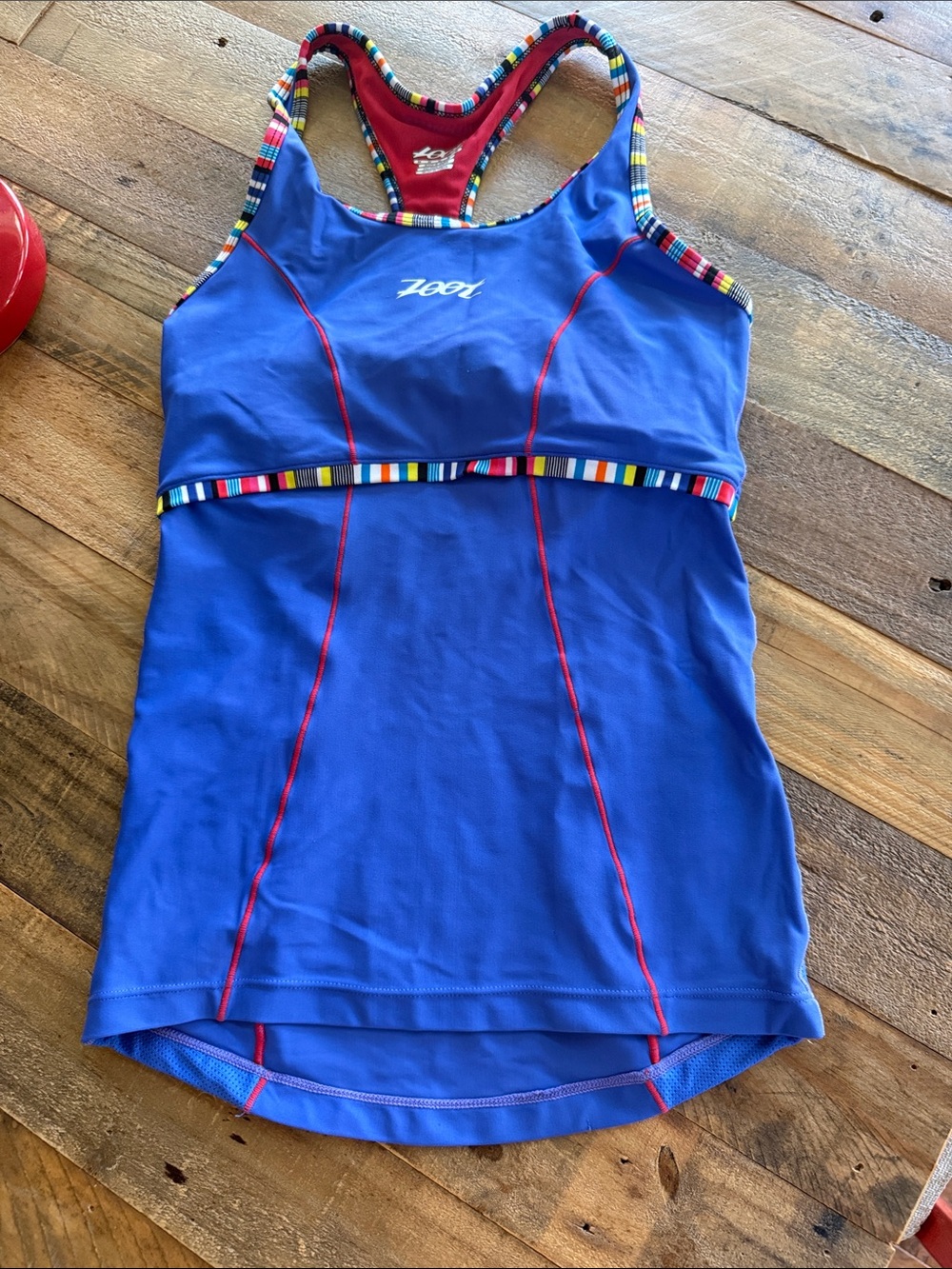 Zoot Blue Racerback Tank with Multicolor Stripe Trim